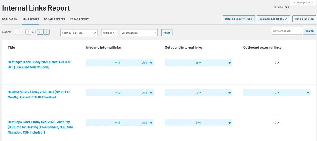 domain report dashbaord in Link Whisper